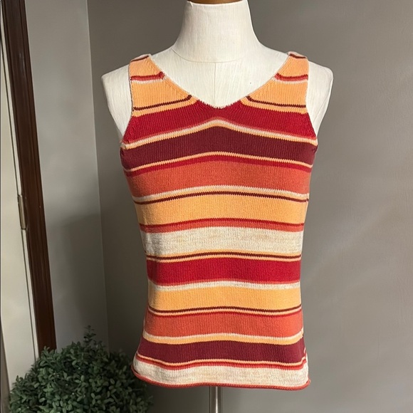 Eddie Bauer women’s Striped Multicolor cotton Knit Tank Top V neck sleeveless S - Picture 1 of 7